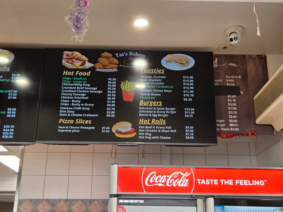 Menu, Tas's Bakery