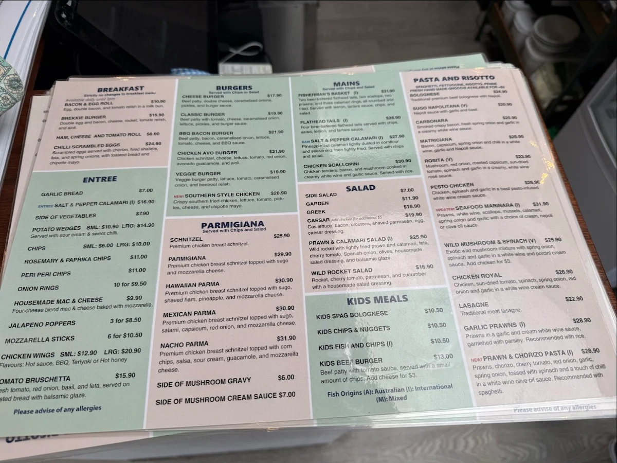 Menu, Jetty's Pizza