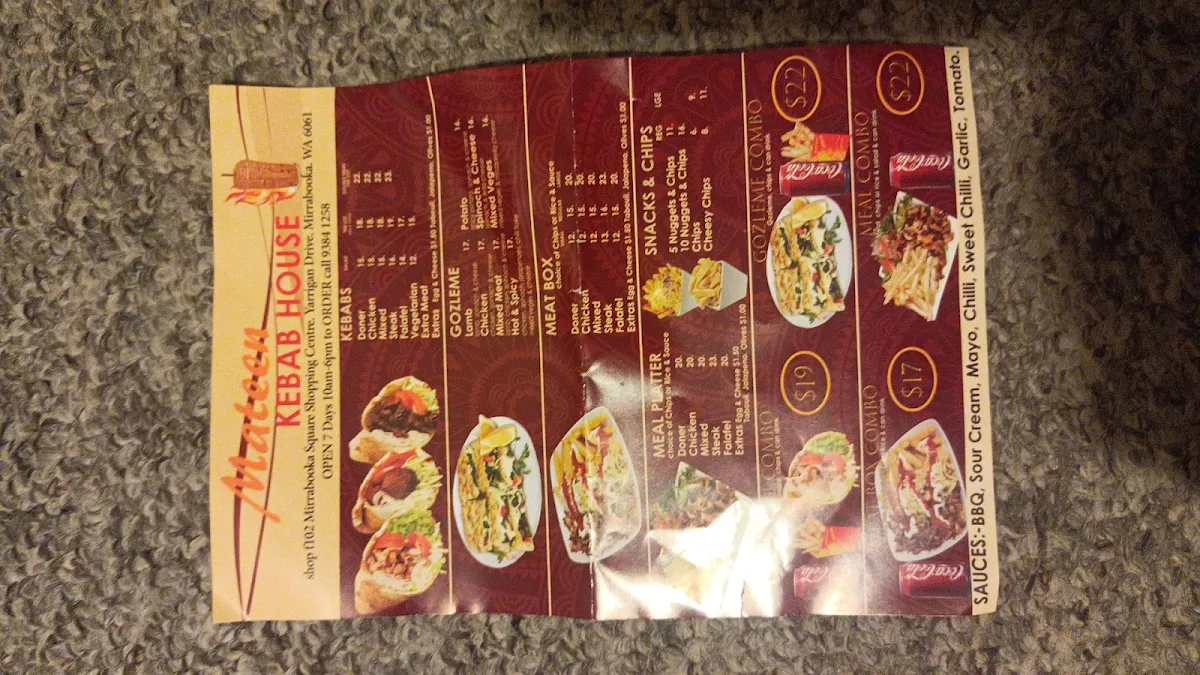 Menu, Mateen Kebab House