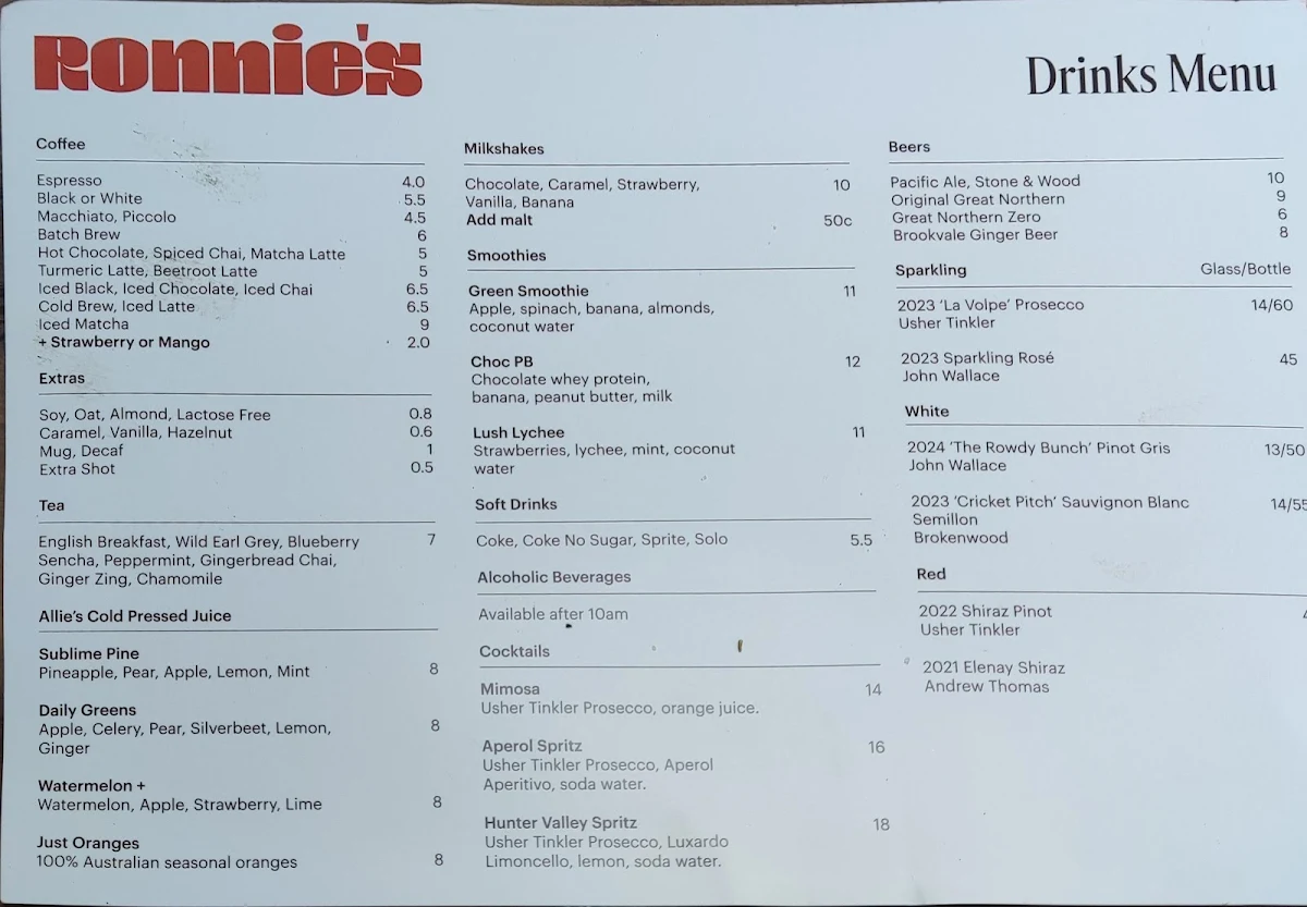 Menu, Ronnie's