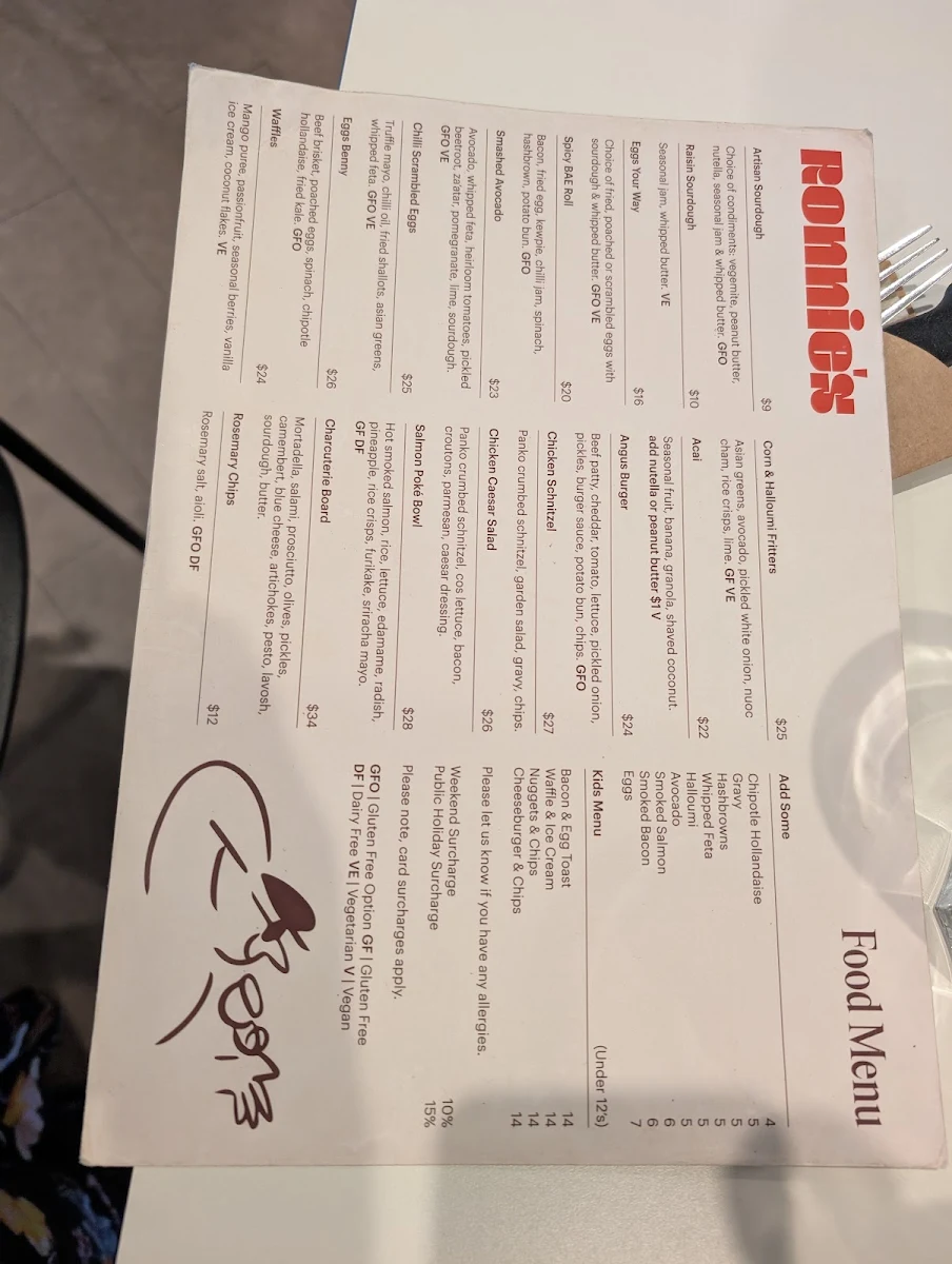 Menu, Ronnie's