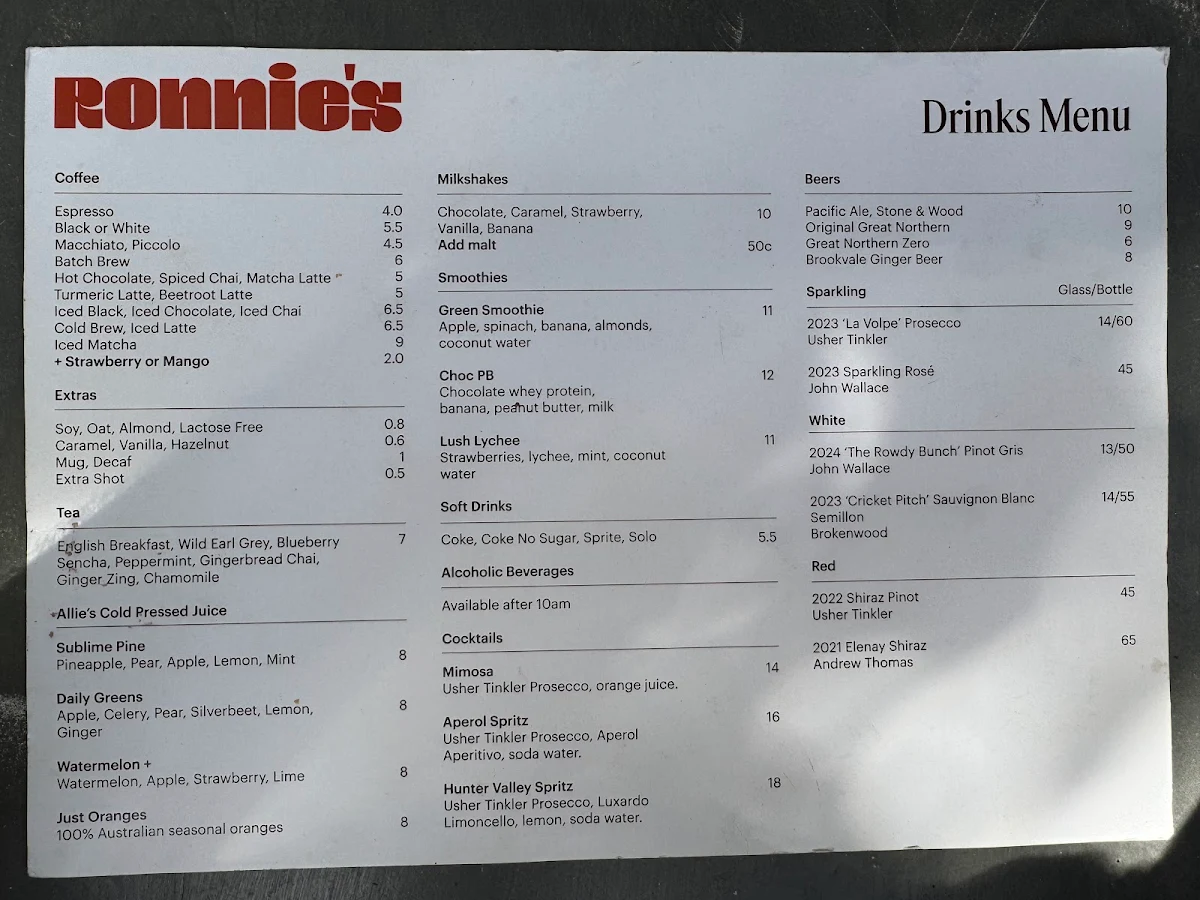 Menu, Ronnie's