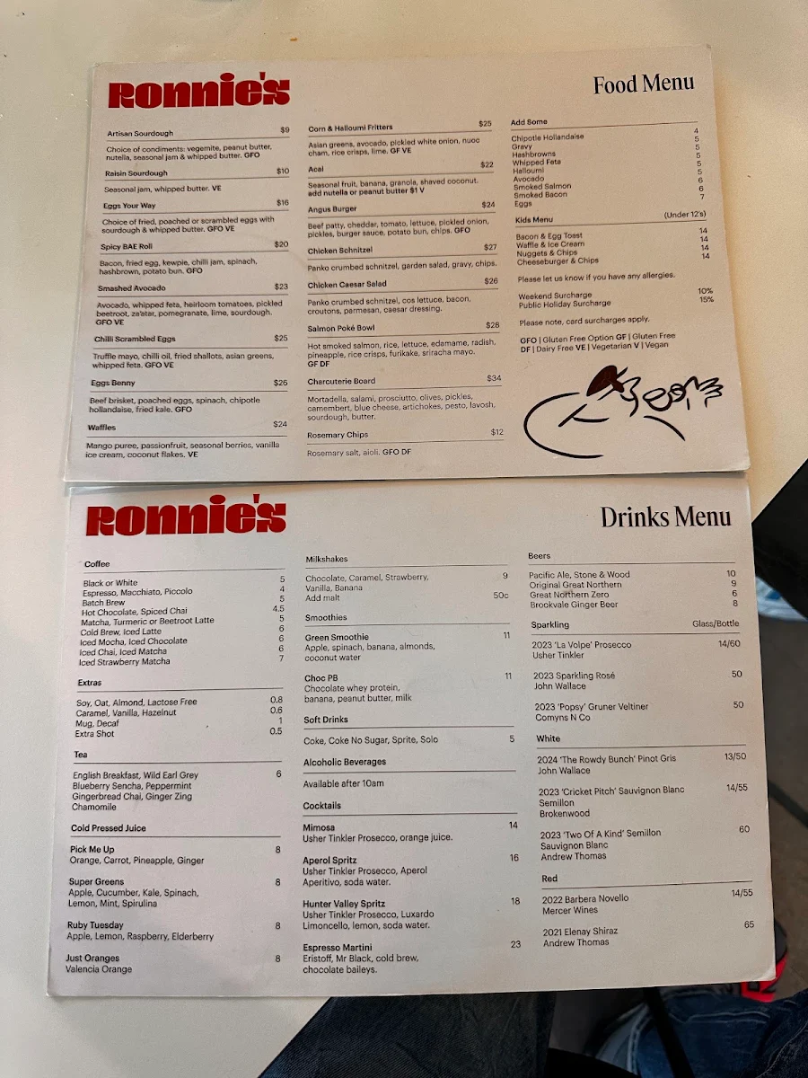 Menu, Ronnie's