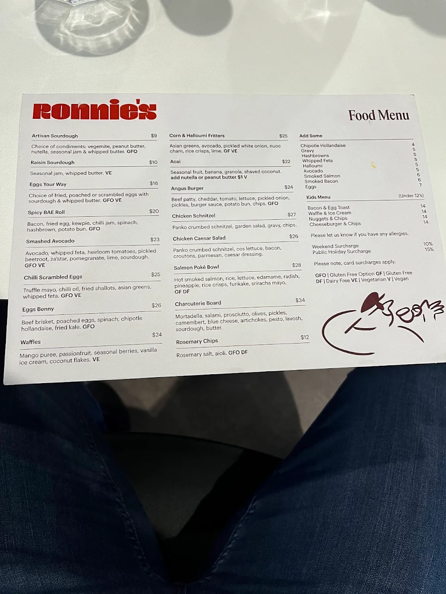 Menu, Ronnie's