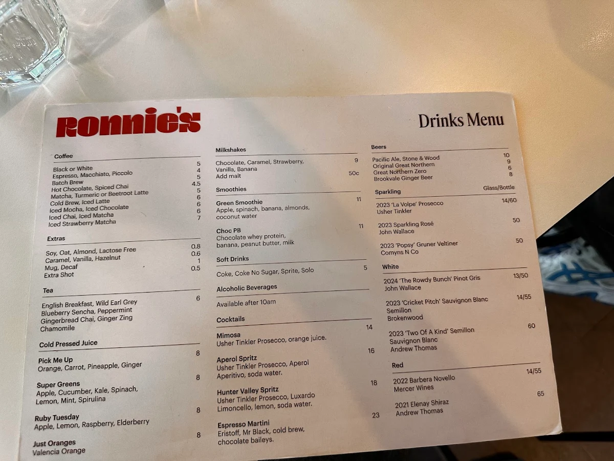 Menu, Ronnie's