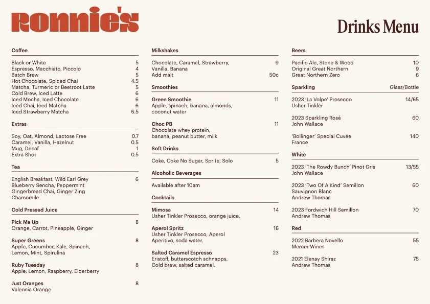 Menu, Ronnie's