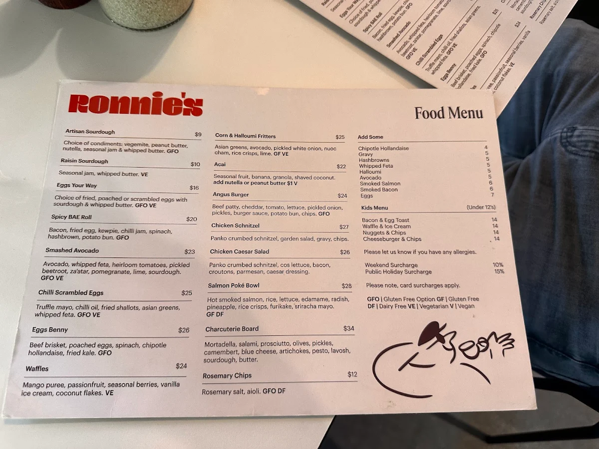 Menu, Ronnie's