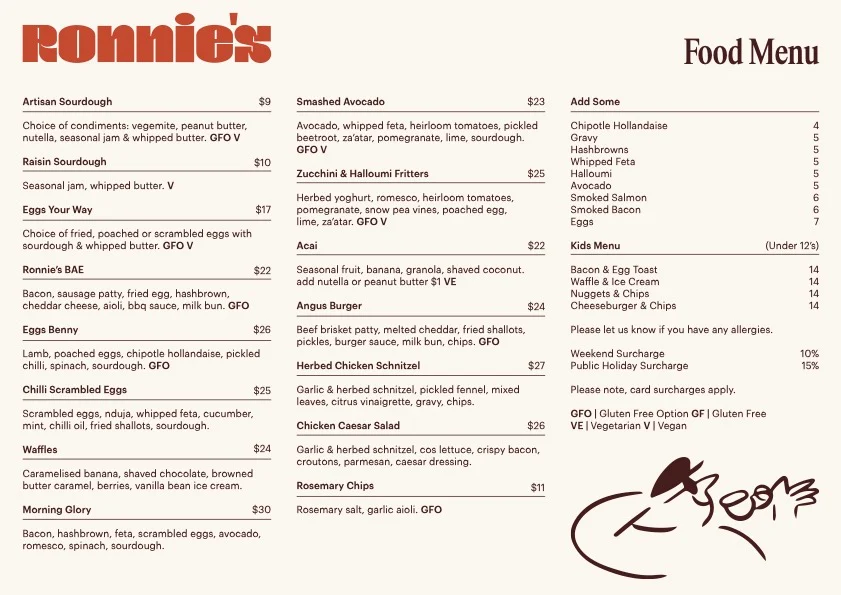 Menu, Ronnie's