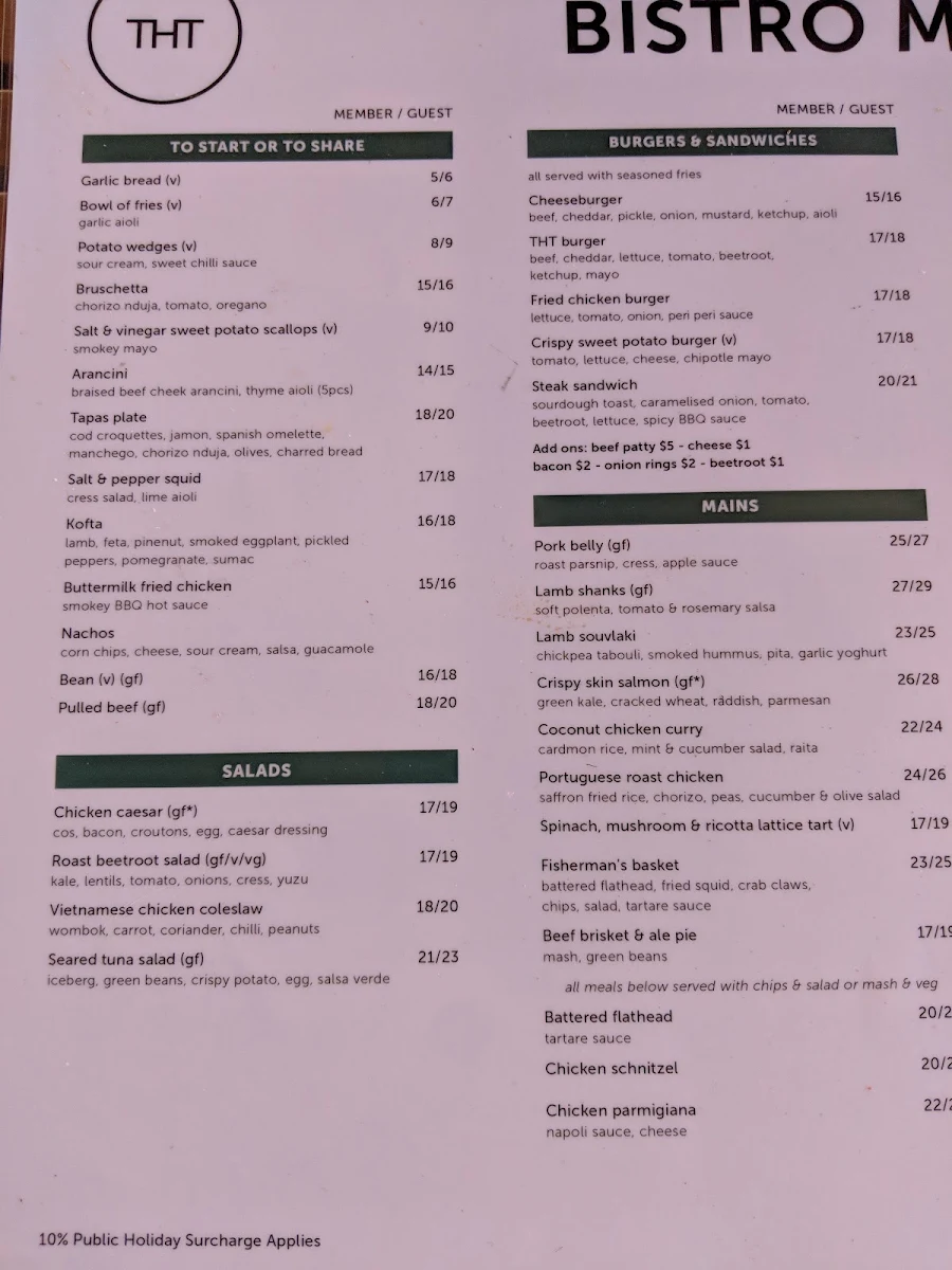 Menu, Terrey Hills Tavern