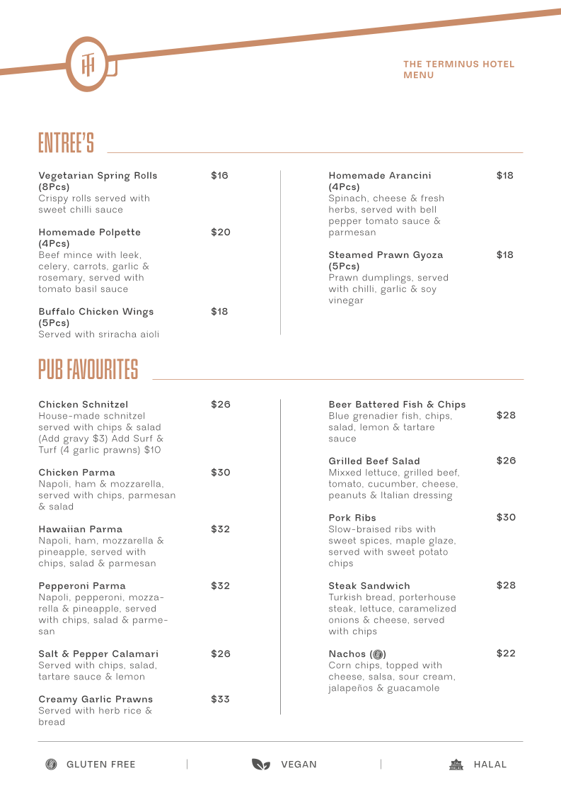 Menu, Terminus Hotel