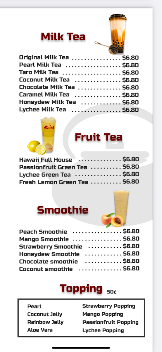Menu, Little Dragon Asian Food and Bubble Milk Tea