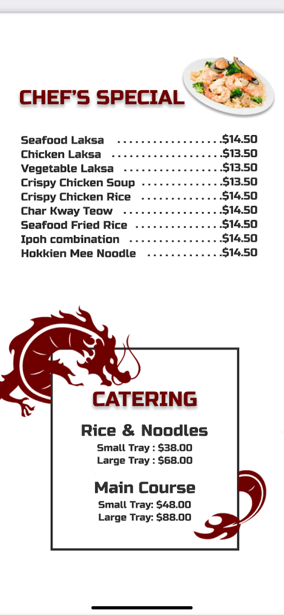 Menu, Little Dragon Asian Food and Bubble Milk Tea