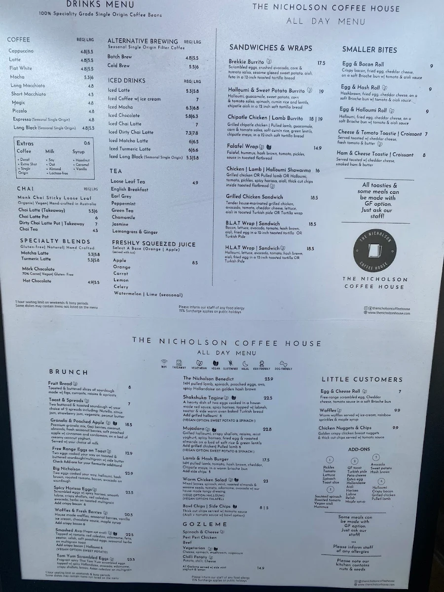 Menu, The Nicholson Coffee House