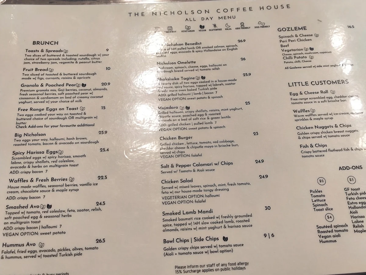 Menu, The Nicholson Coffee House