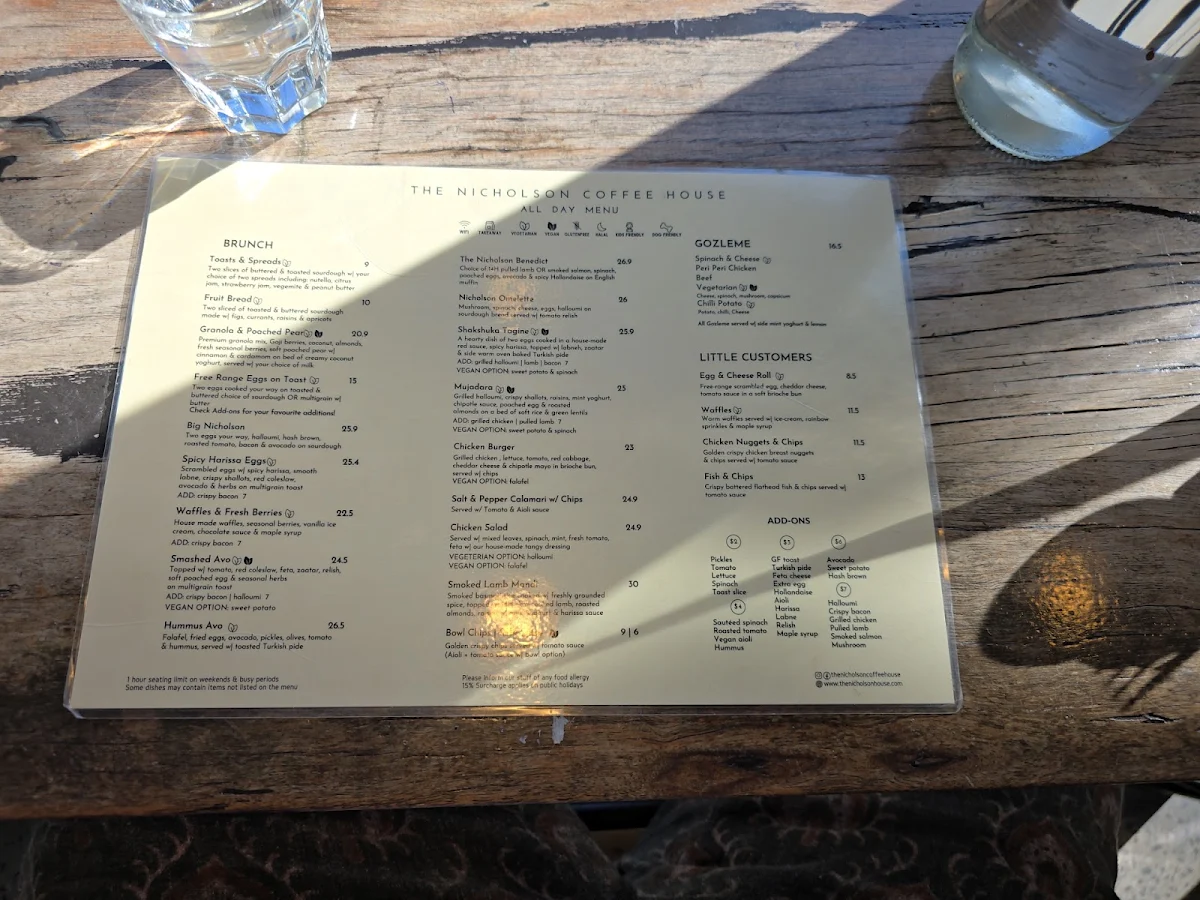 Menu, The Nicholson Coffee House