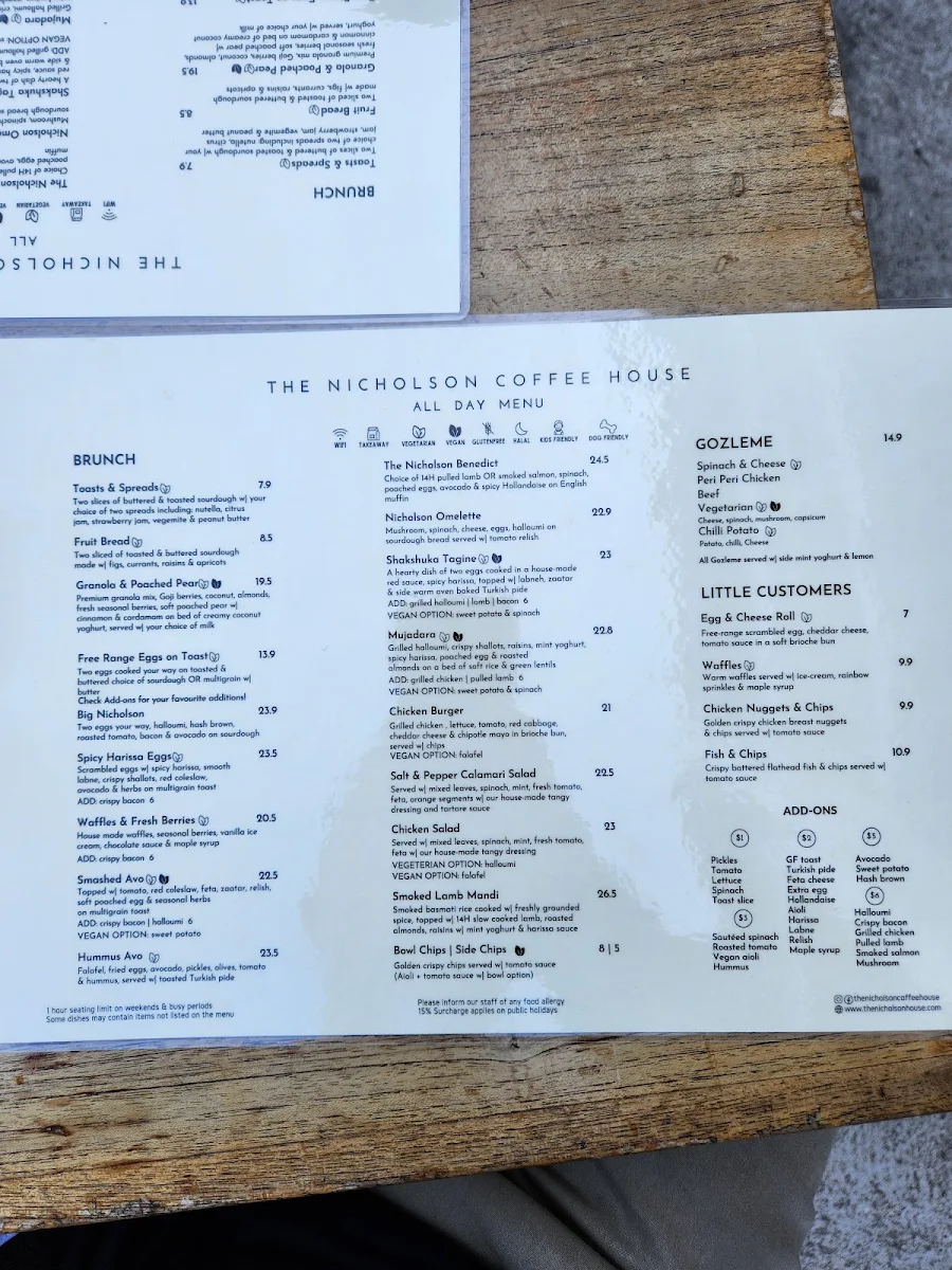 Menu, The Nicholson Coffee House