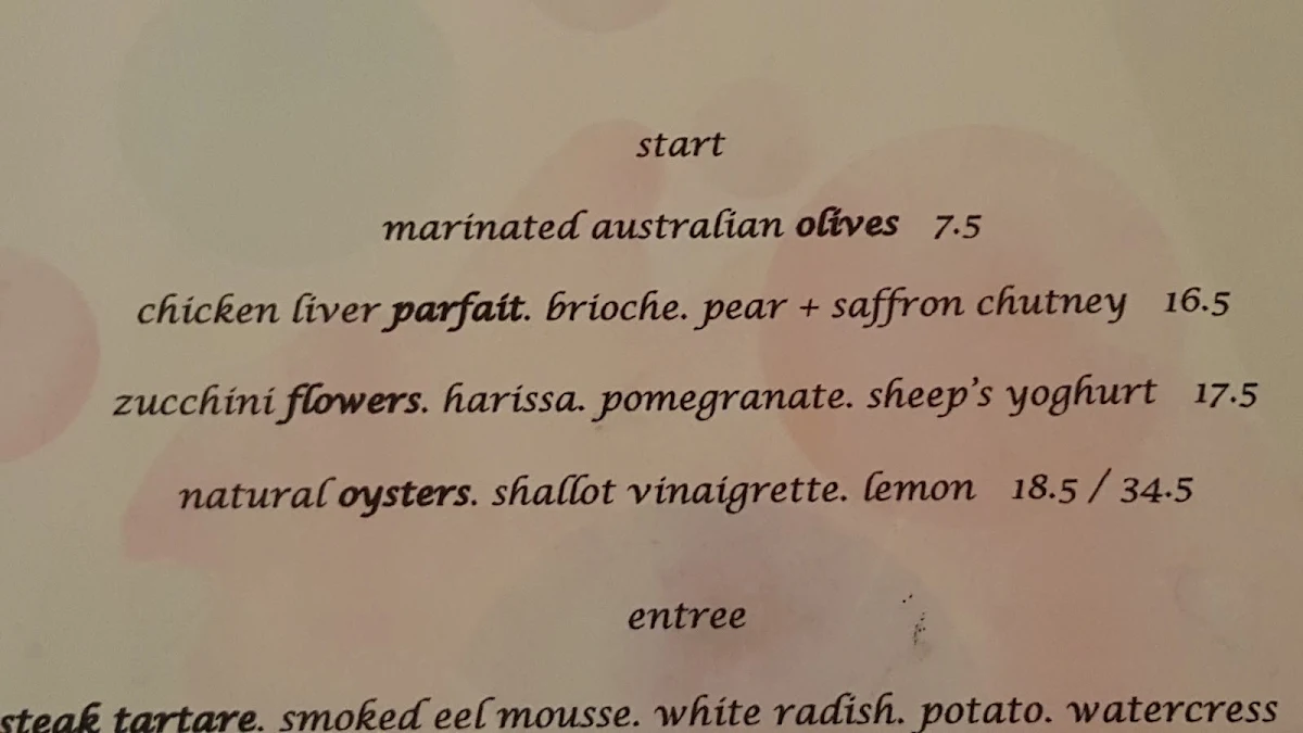 Menu, Miss Amelie