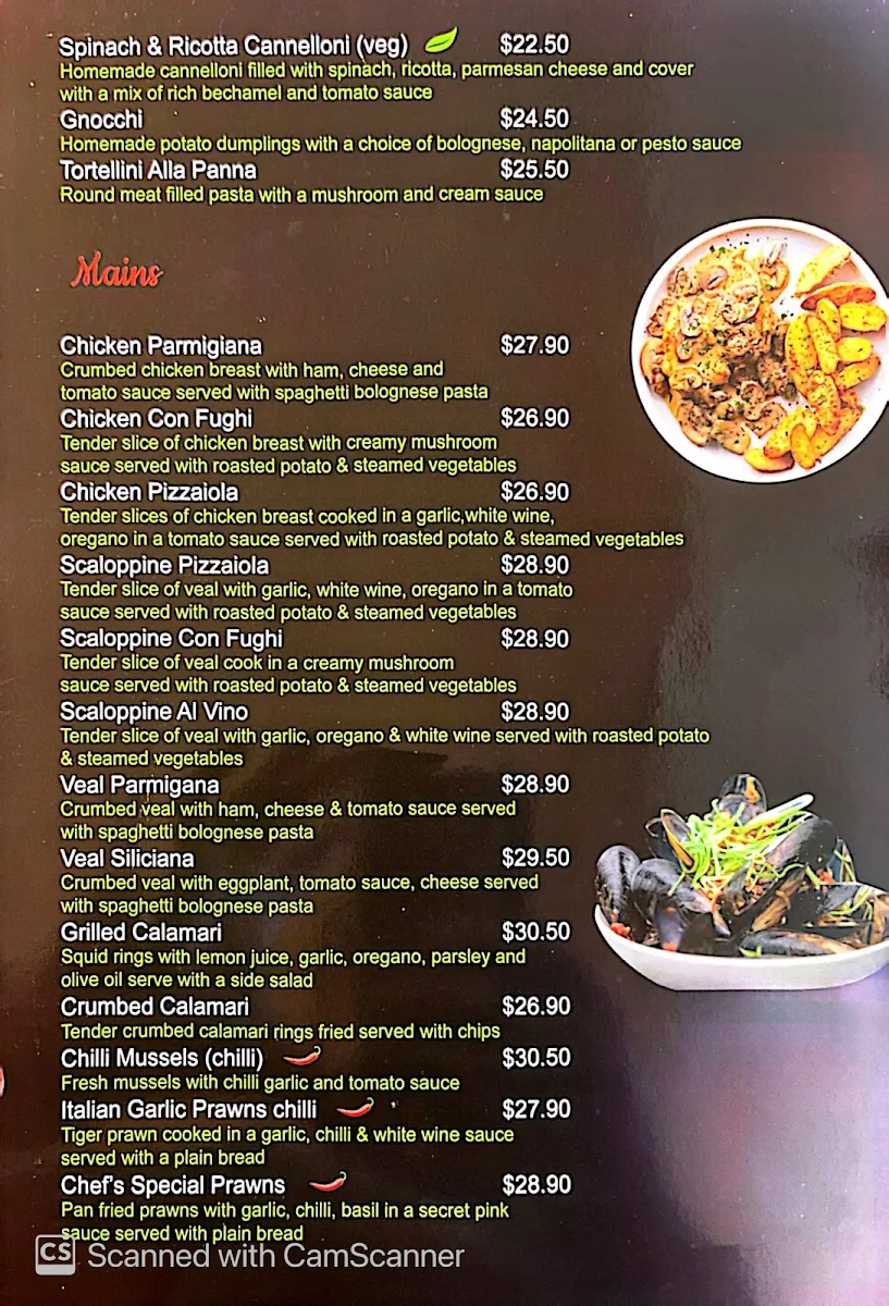 Menu, Gino's Spaghetti Bar