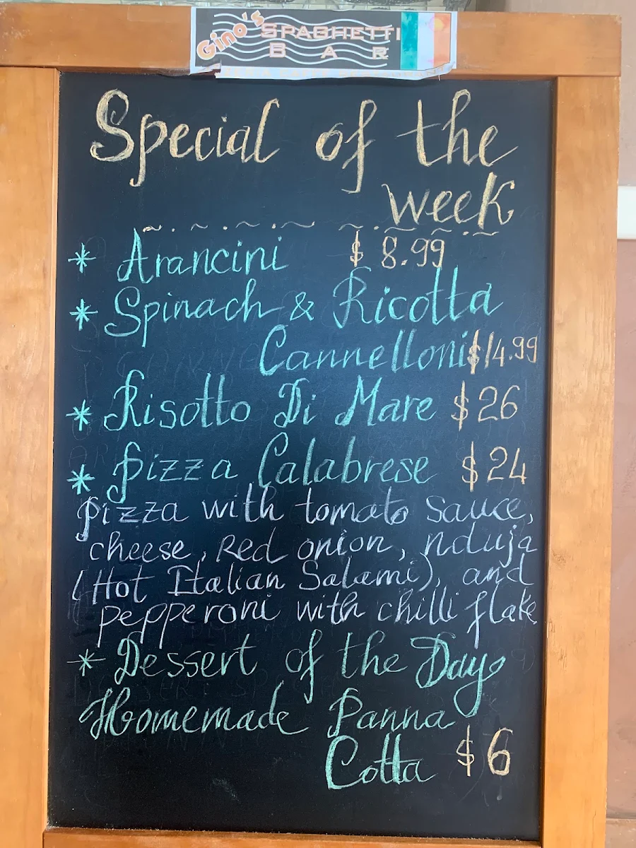 Menu, Gino's Spaghetti Bar