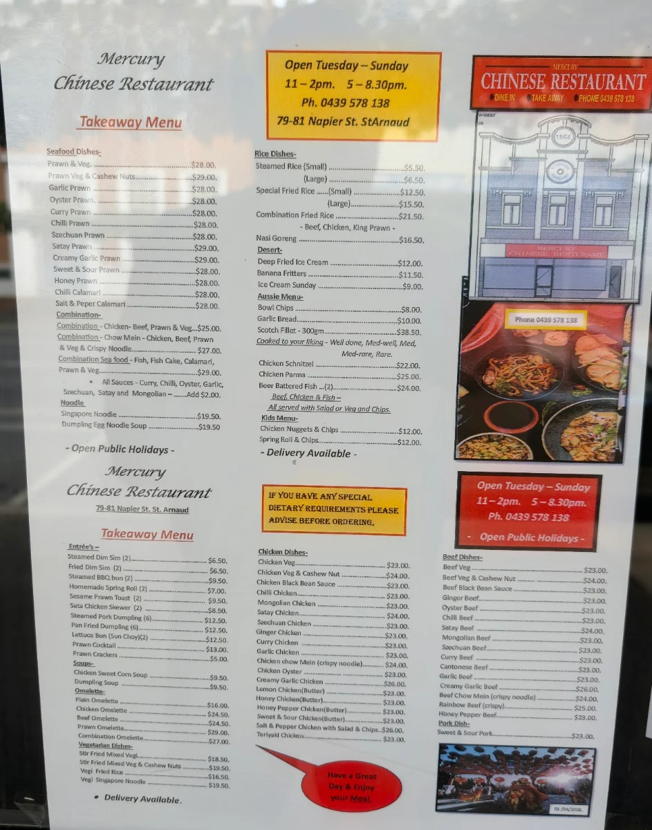 Menu, Mercury Chinese