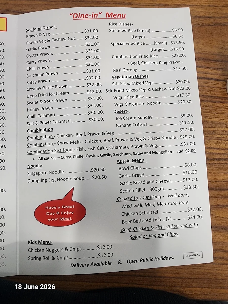 Menu, Mercury Chinese