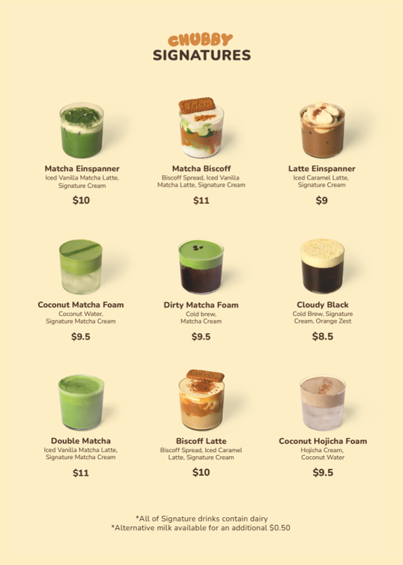 Menu, Chubby Cubby Cafe (Westfield Sydney)