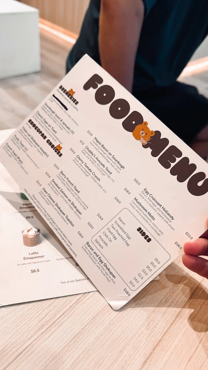 Menu, Chubby Cubby Cafe (Westfield Sydney)