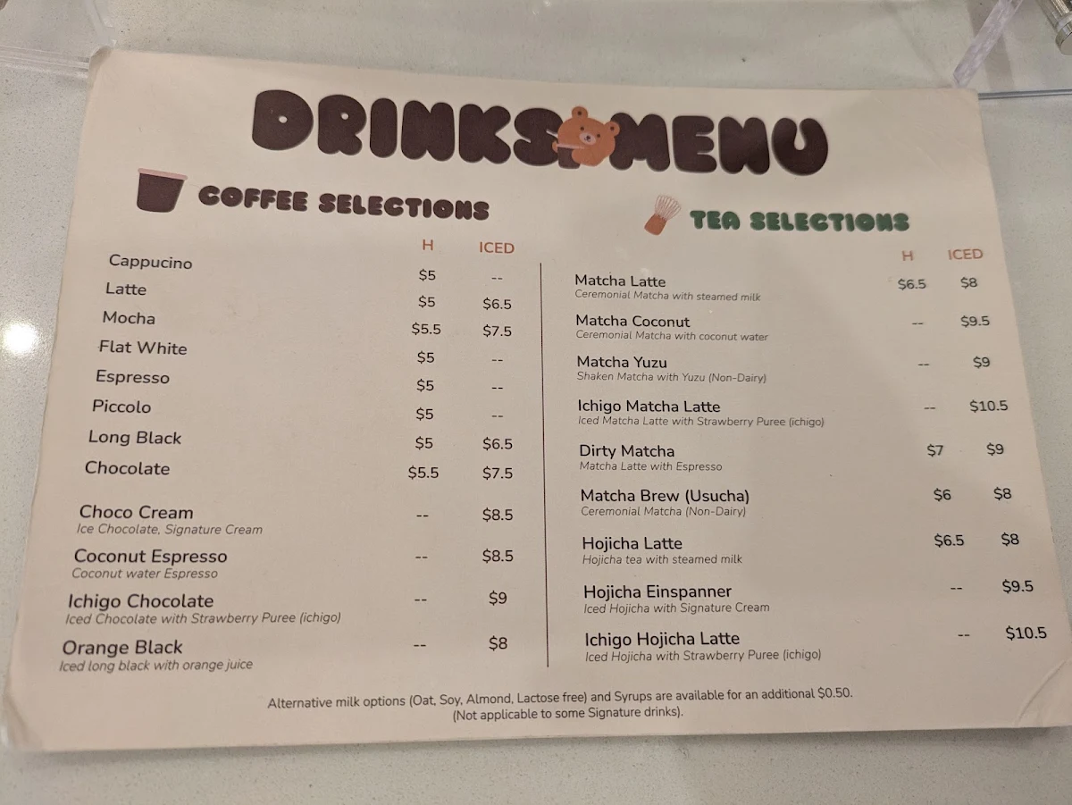 Menu, Chubby Cubby Cafe (Westfield Sydney)