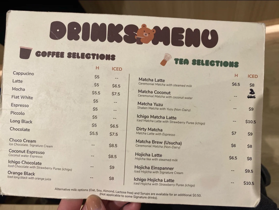 Menu, Chubby Cubby Cafe (Westfield Sydney)
