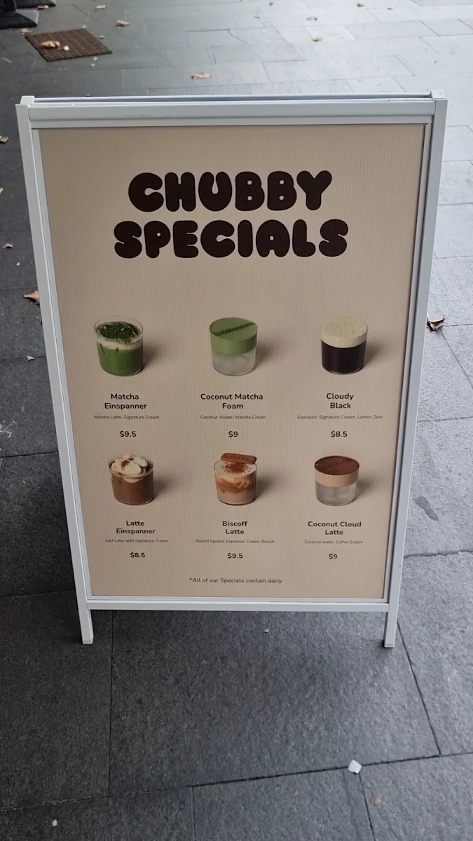 Menu, Chubby Cubby Cafe (Westfield Sydney)