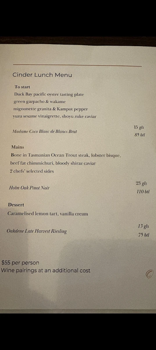 Menu, Cinder