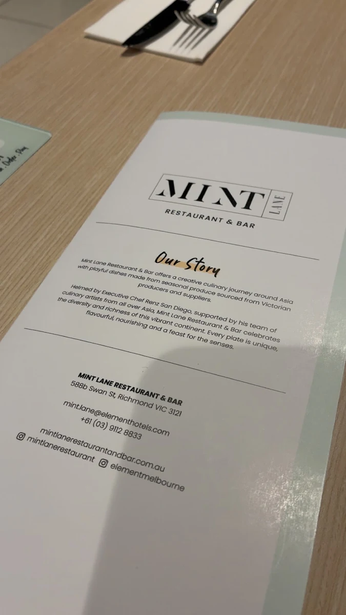 Menu, Mint Lane Restaurant & Bar