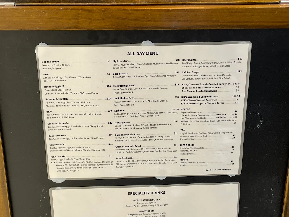 Menu, Redleaf Cafe
