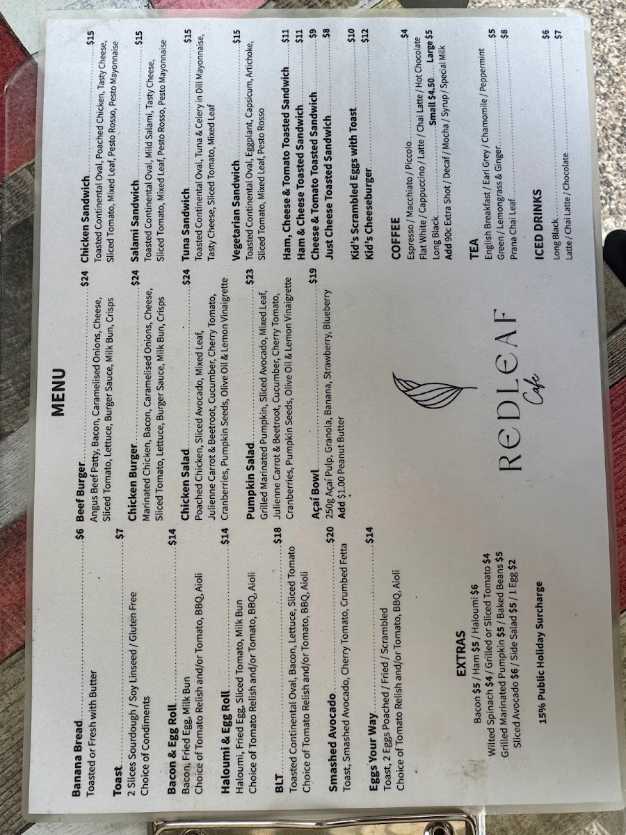Menu, Redleaf Cafe