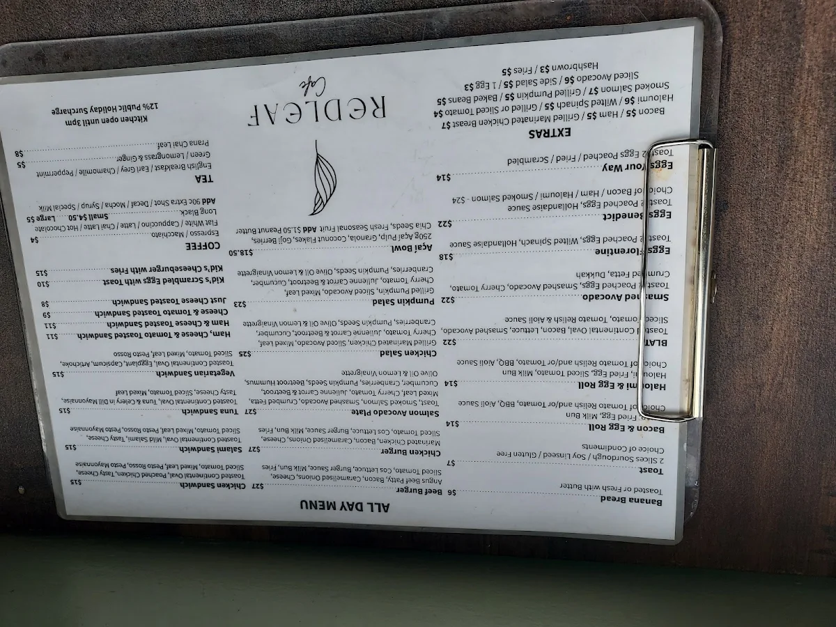 Menu, Redleaf Cafe