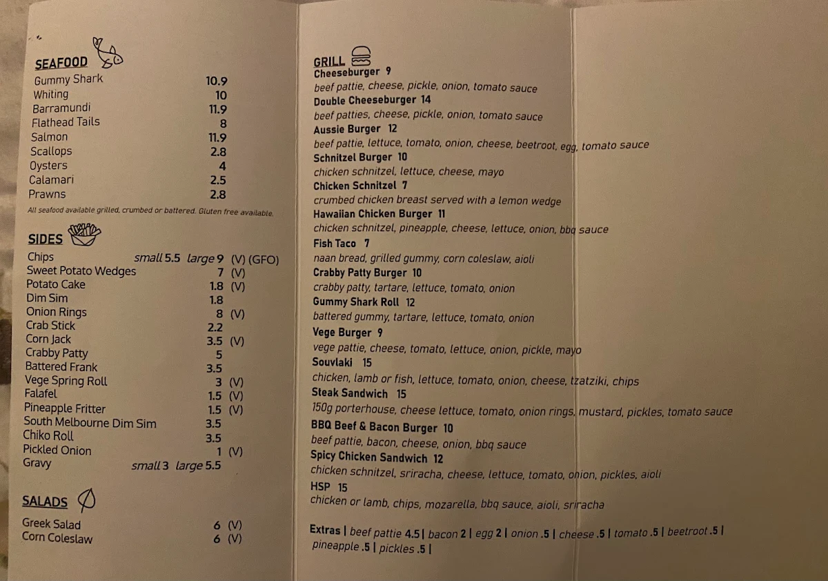 Menu, The Fish & Chip Shop