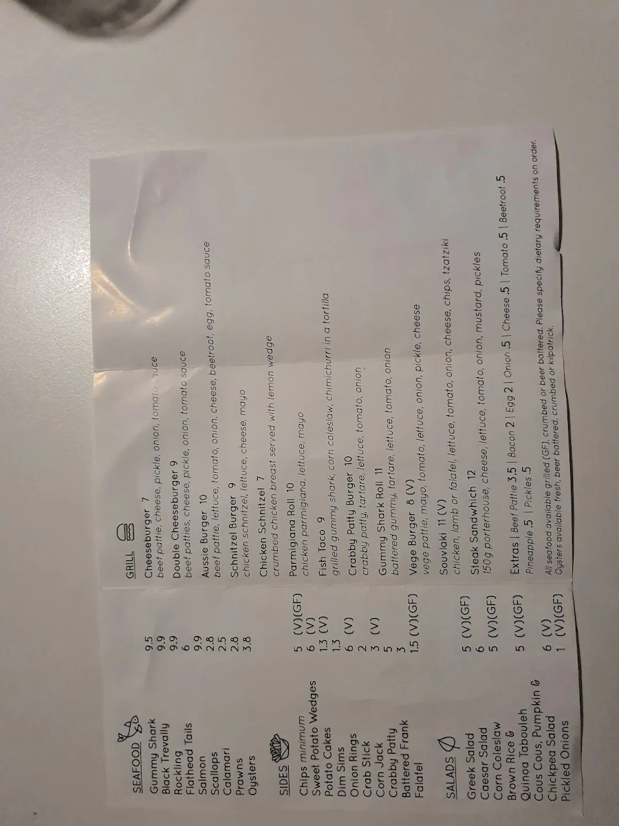 Menu, The Fish & Chip Shop