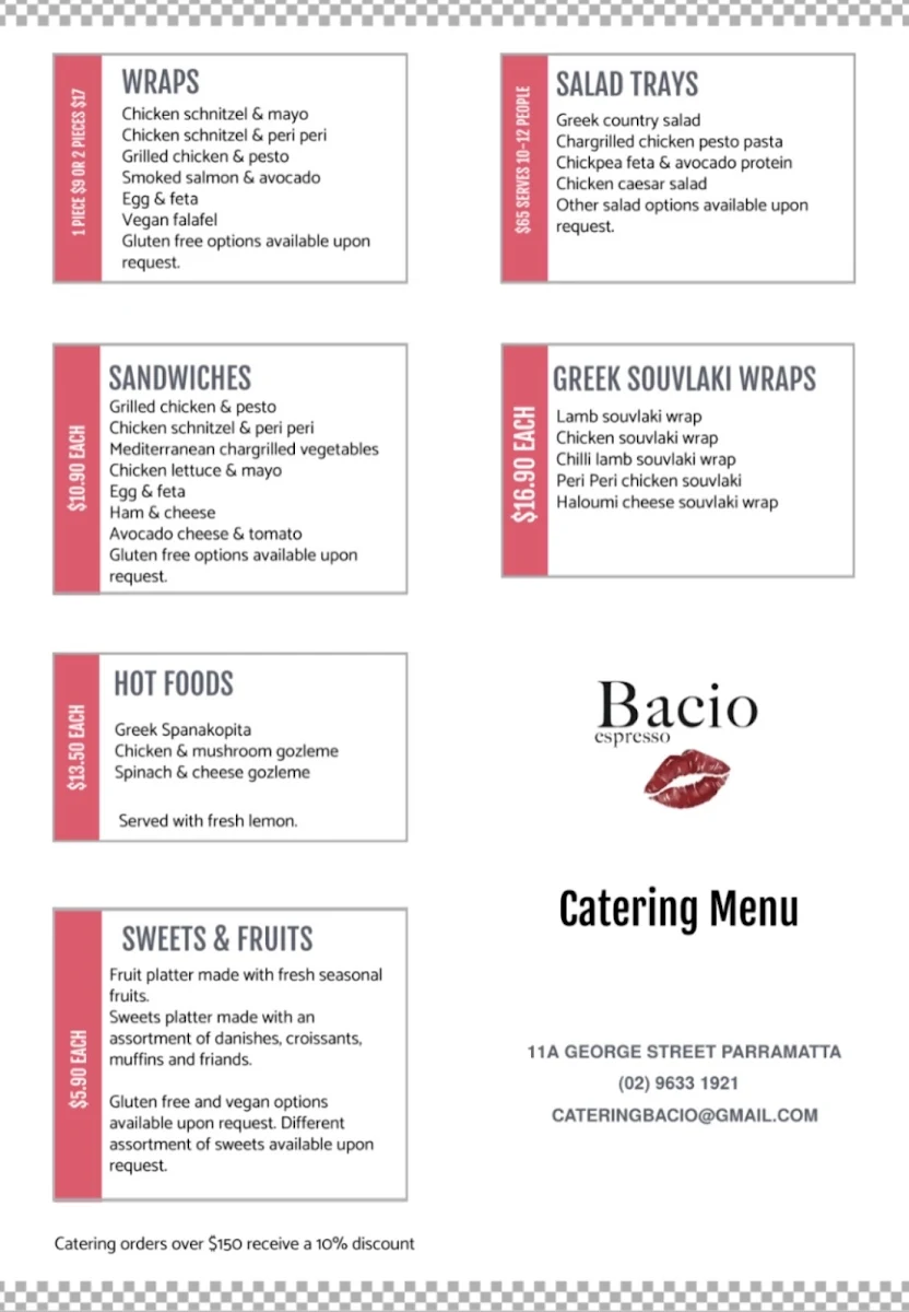 Menu, Bacio Espresso Maria’s Greek Kitchen