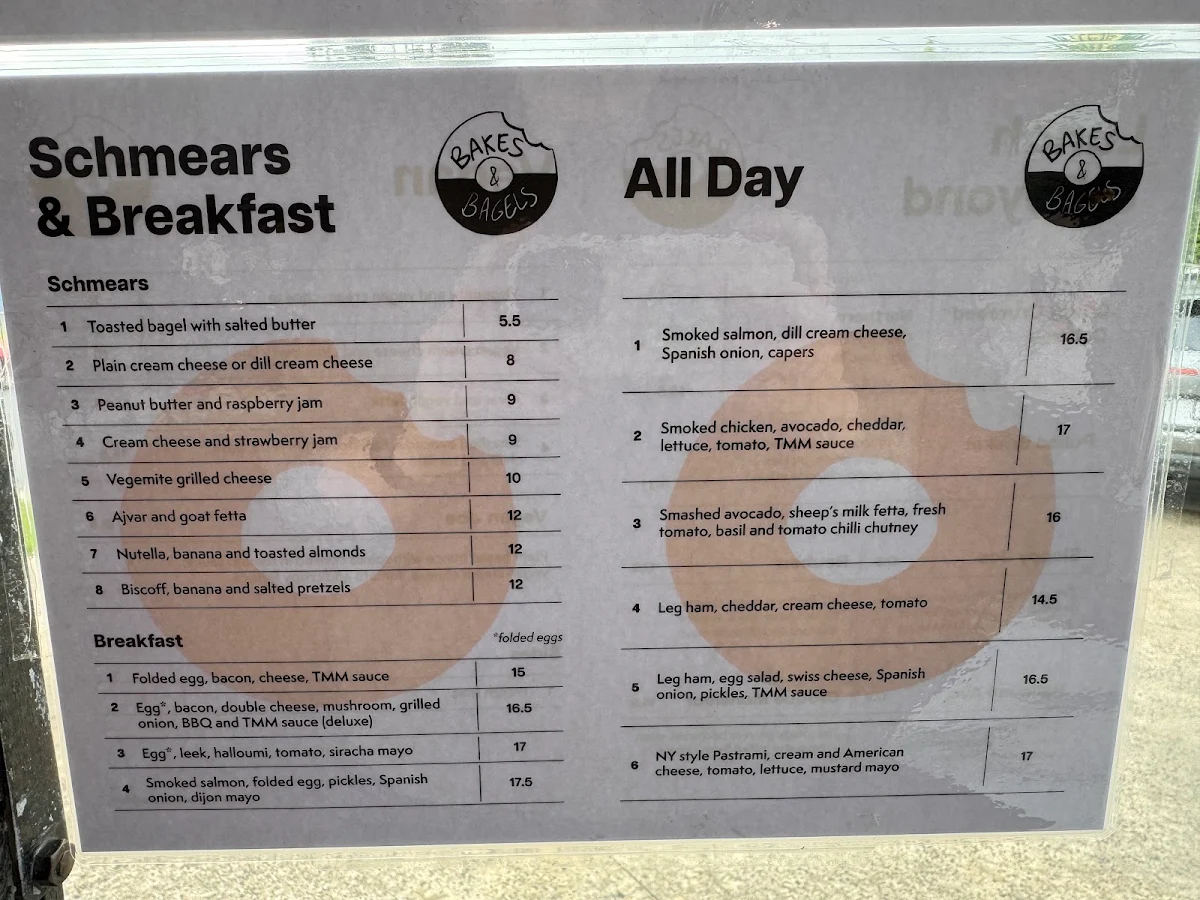 Menu, Bakes & Bagels (Thomastown)