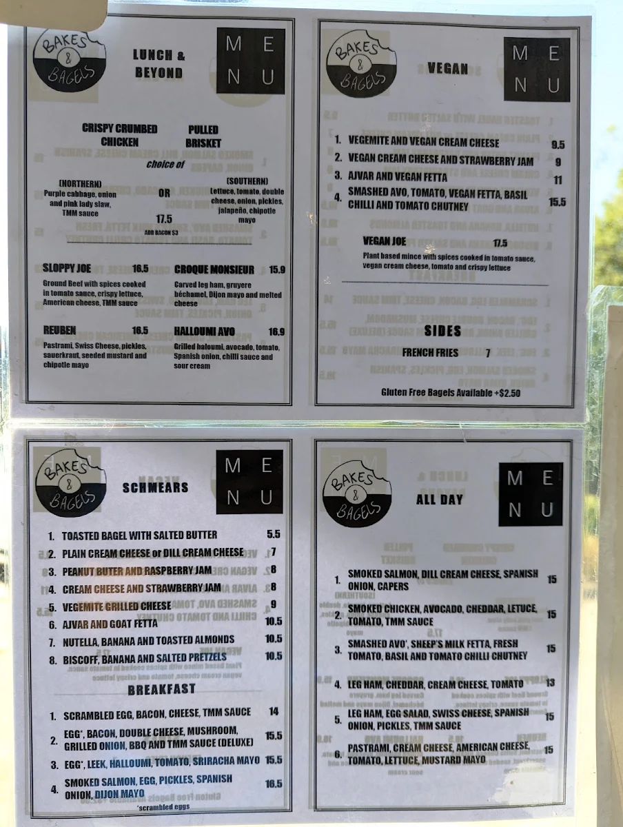 Menu, Bakes & Bagels (Thomastown)