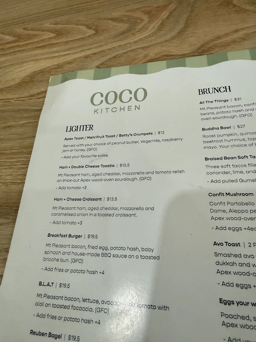 Menu, COCO Kitchen Angaston