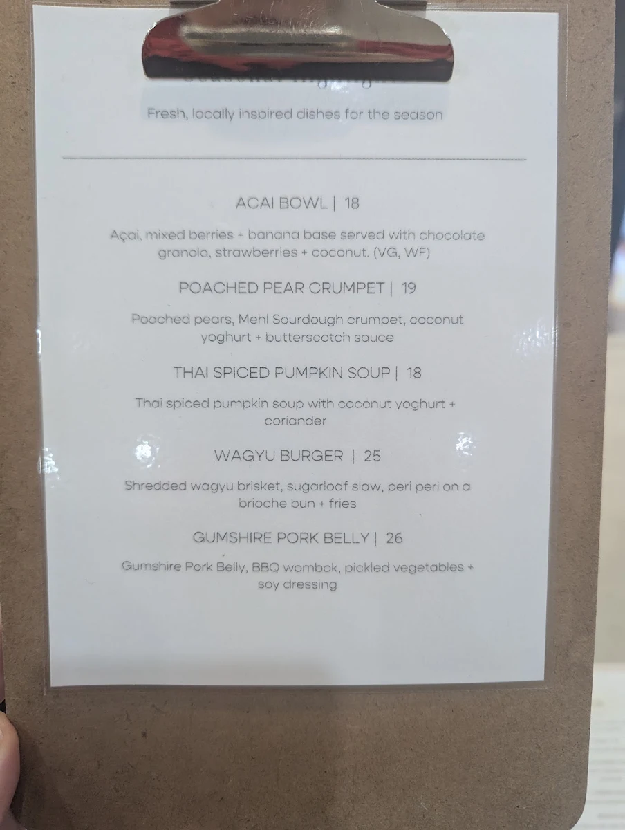 Menu, COCO Kitchen Angaston