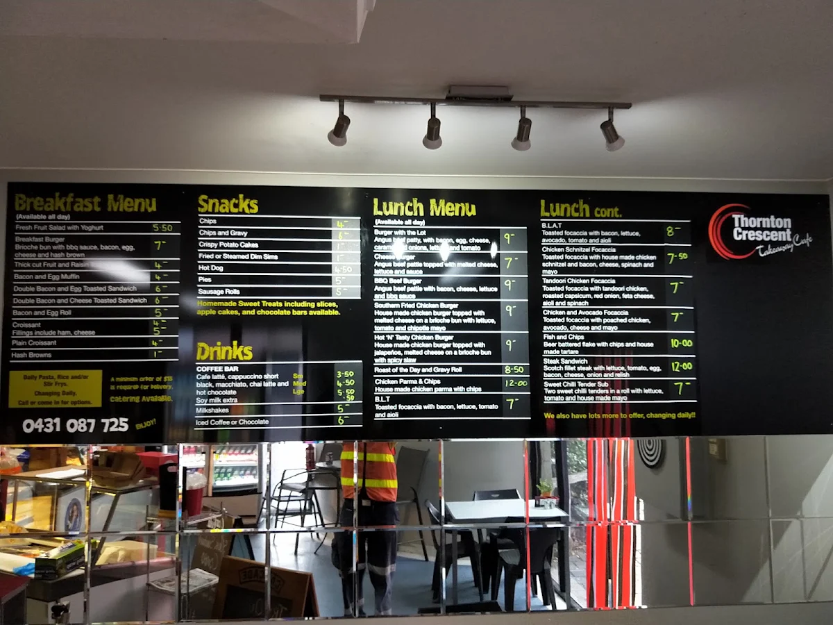 Menu, Thornton Crescent Cafe