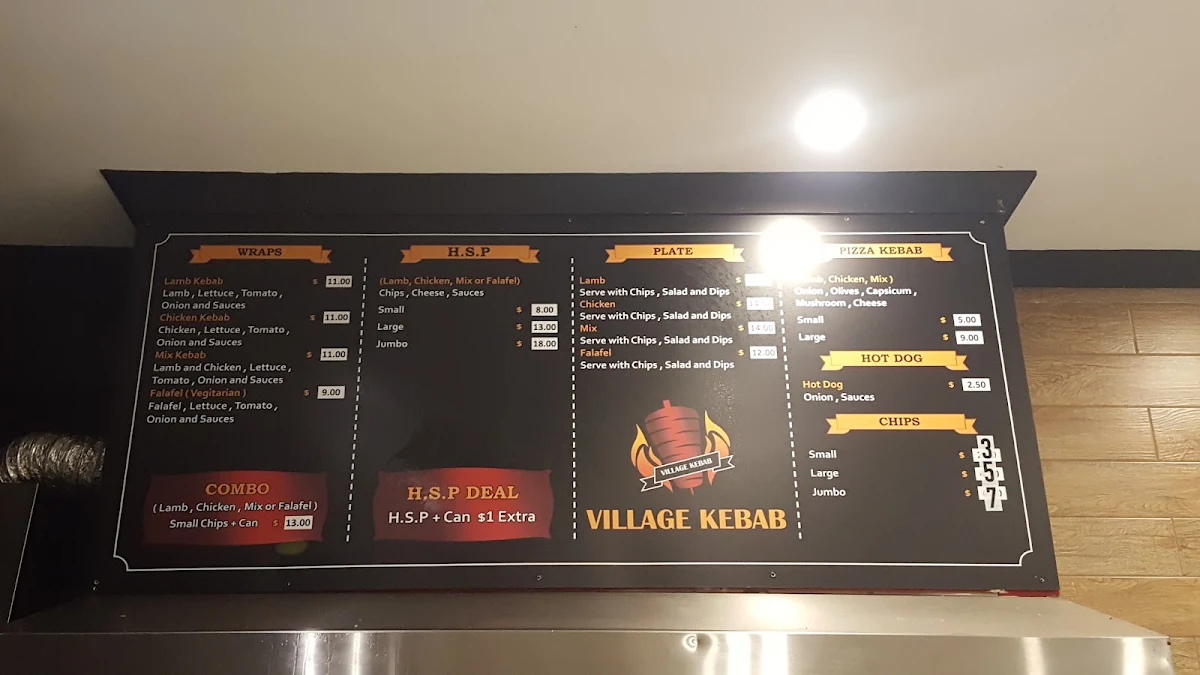 Menu, Village Pizza and Kebab