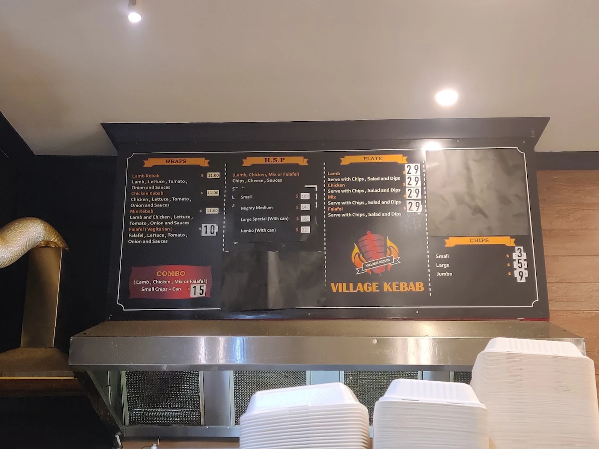 Menu, Village Pizza and Kebab