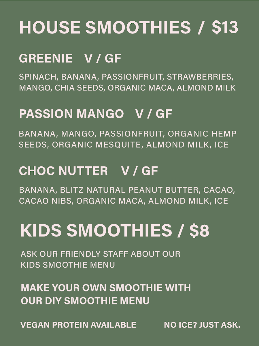 Menu, Blitz Bar Mentone