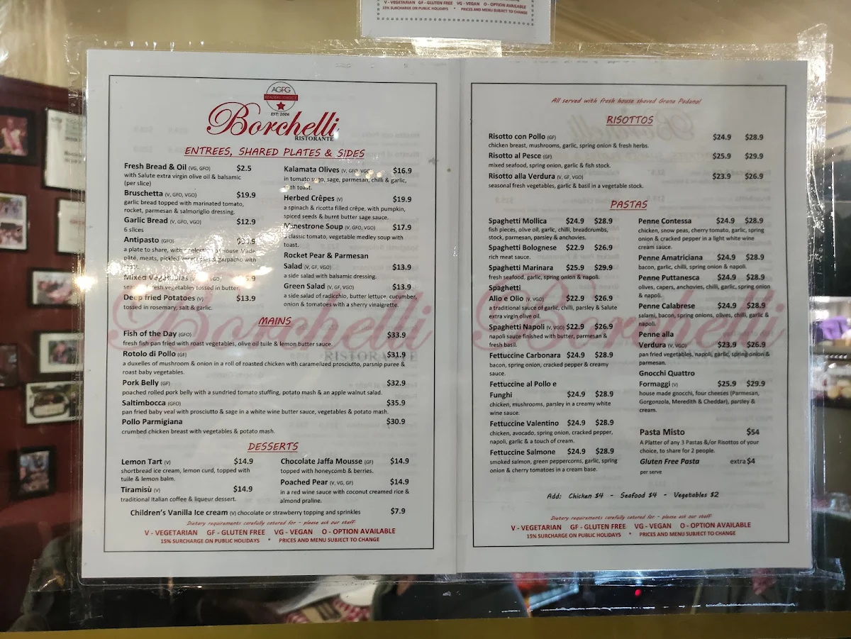 Menu, Borchelli Ristorante