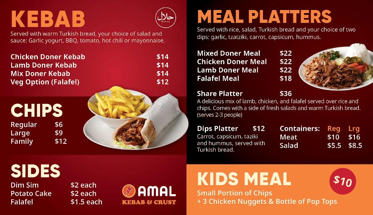Menu, Amal Kebab & Crust
