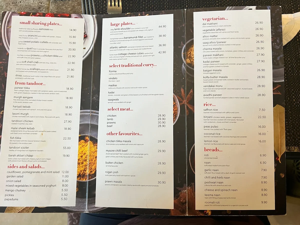 Menu, Saffron Indian Gourmet
