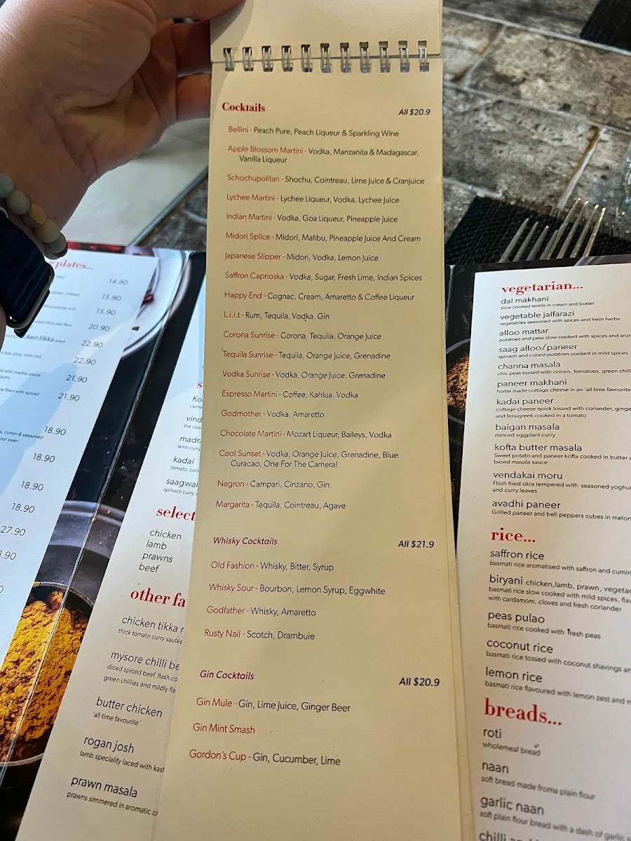 Menu, Saffron Indian Gourmet